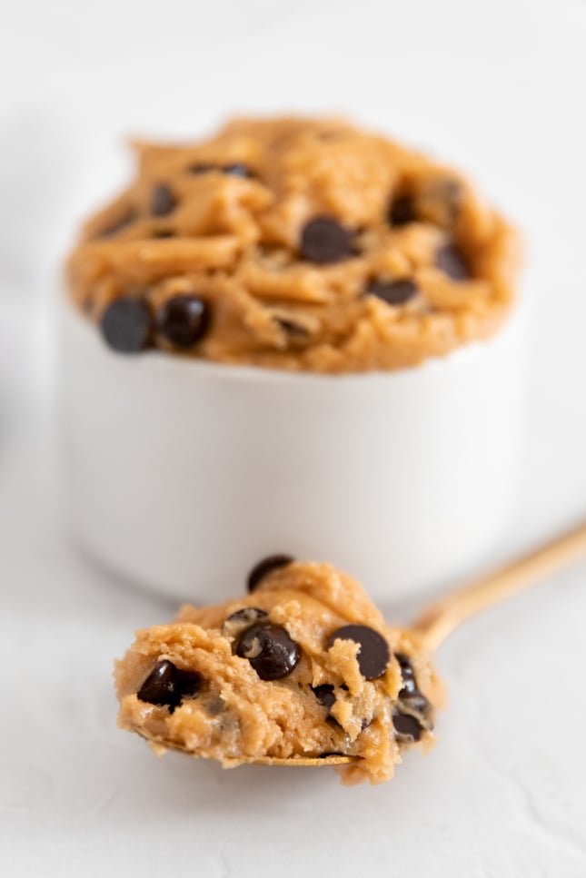 Photo of a spoonful of vegan cookie dough