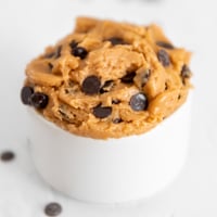 Square photo of a bowl of vegan cookie dough