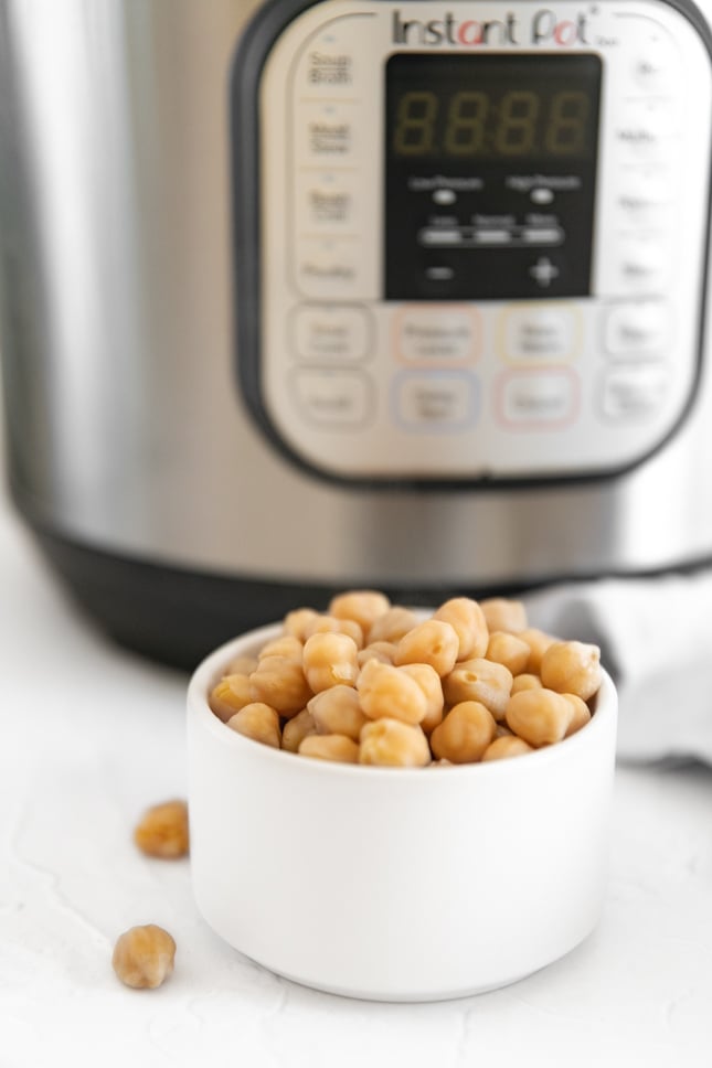 Photo of a bowl of Instant Pot chickpeas with an Instant Pot