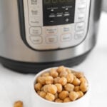 Photo of a bowl of Instant Pot chickpeas with the words Instant Pot chickpeas