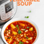 Photo of a bowl of Instant Pot vegetable soup with the words Instant Pot vegetable soup