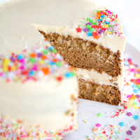 Square photo of a vegan vanilla cake