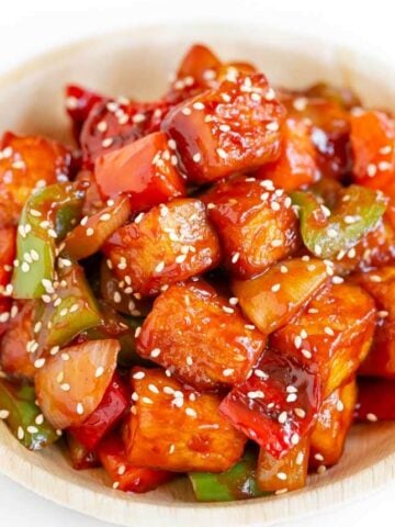 Photo of a plate of sweet and sour tofu