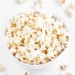 Square photo of a bowl of vegan popcorn
