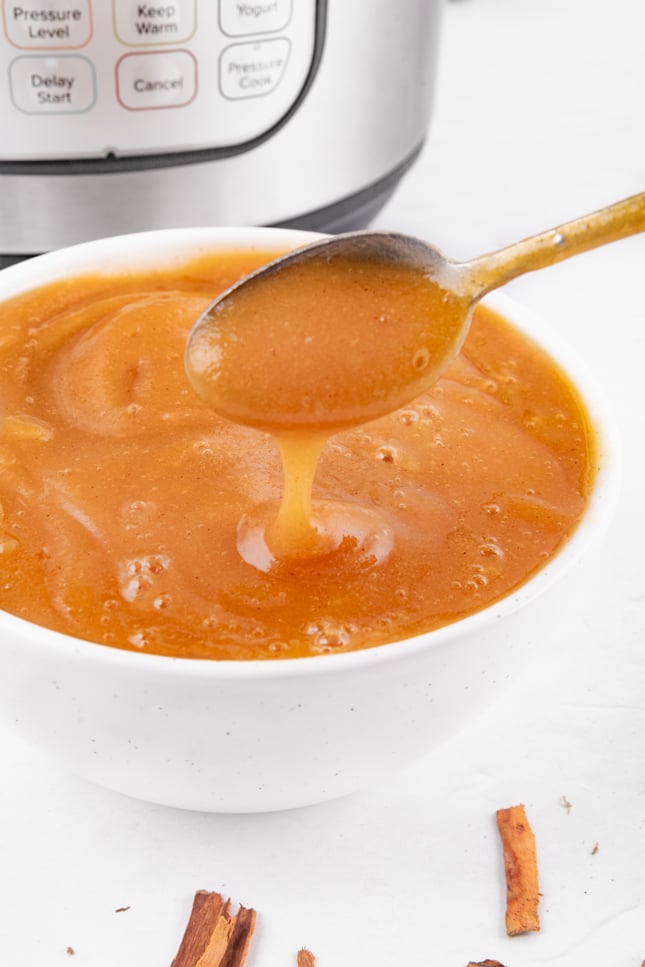 Close-up photo of a bowl of Instant Pot applesauce
