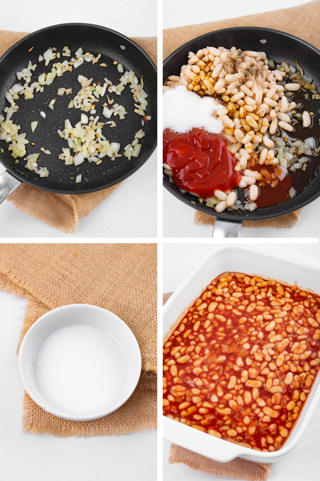 Step-by-step photos of how to make vegan baked beans