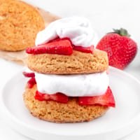 Square photo of a vegan strawberry shortcake