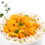 Photo of a plate of vegetable korma with a title