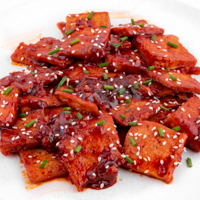 Square photo of a plate of spicy tofu