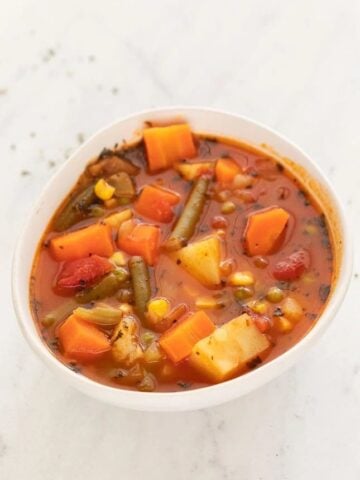 Photo of a bowl of vegan vegetable soup
