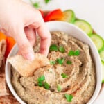 Photo of a bowl of baba ganoush with a heading