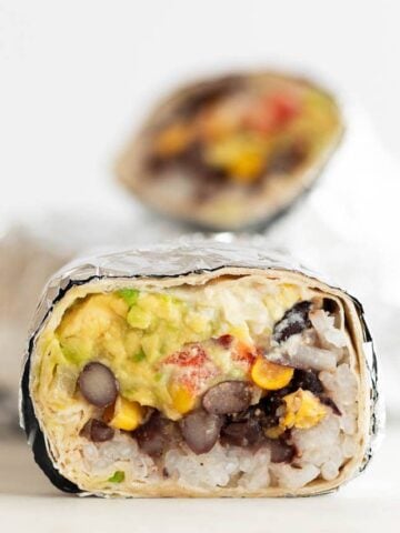 Side photo of a vegan burrito