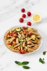 Photo of a plate of vegan pasta salad