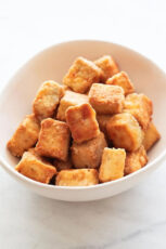 Photo of a bowl of baked tofu