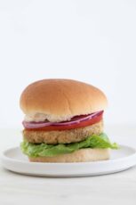 Side photo of a homemade chickpea burger