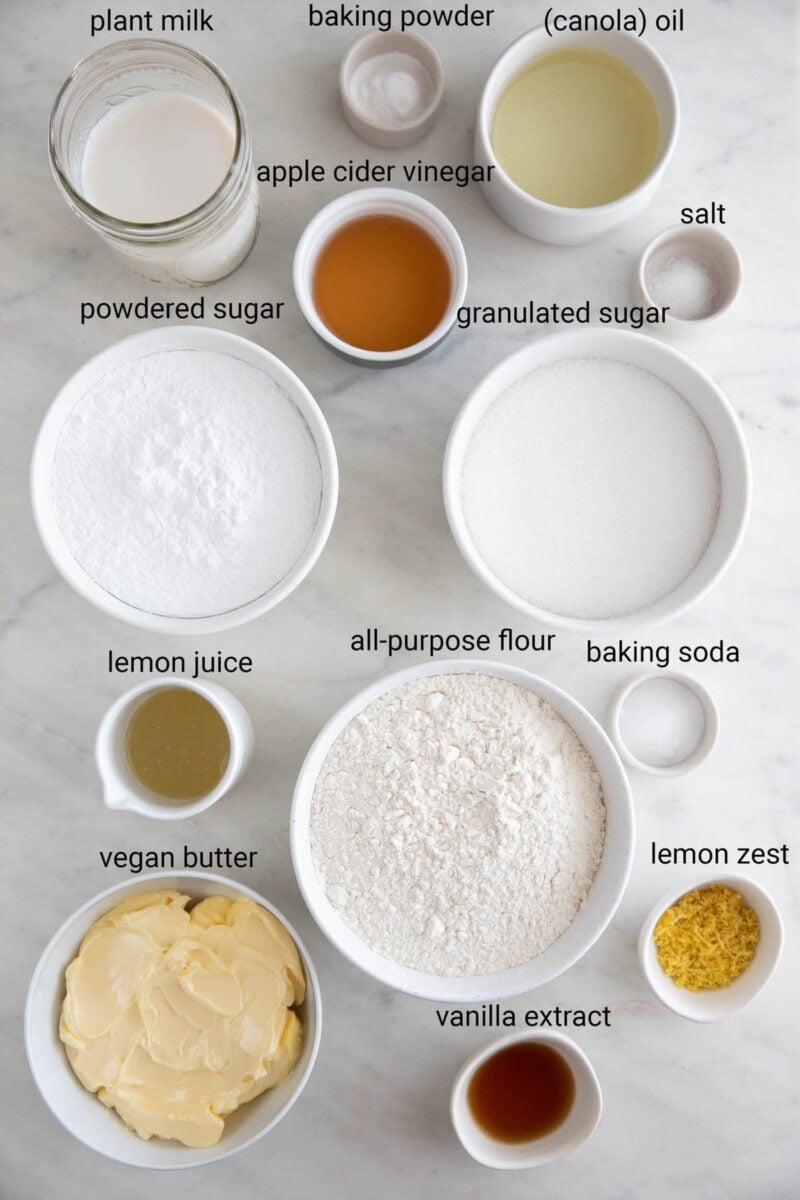 Photo of the ingredients needed to make vegan lemon cake