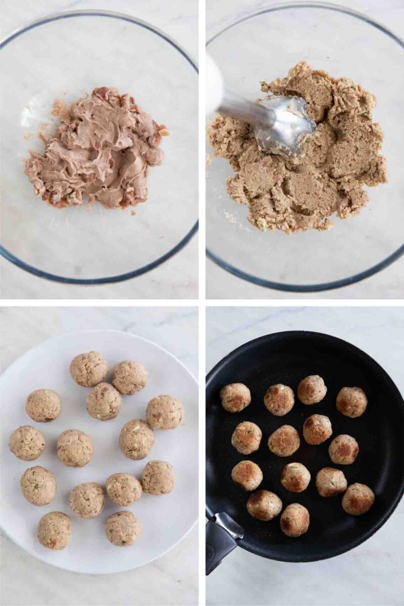Step-by-step photos of how to make vegan meatballs