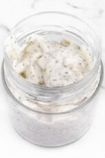 Close-up photo of a small jar of vegan ranch