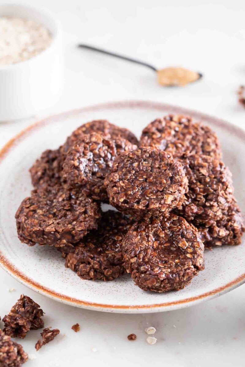 Photo of a dish with vegan no bake cookies