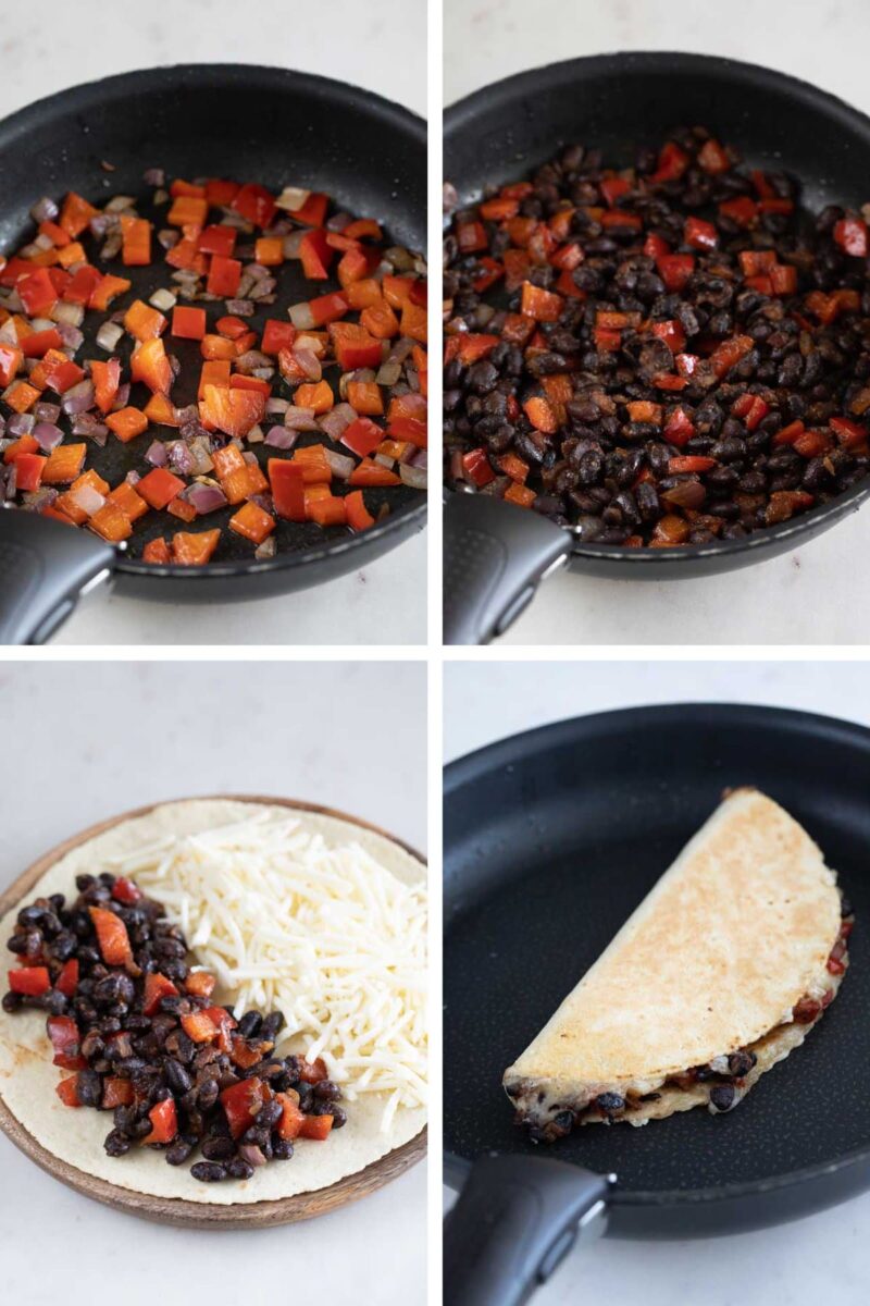 Step-by-step photos of how to make vegan quesadilla