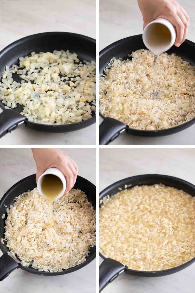 Step-by-step photos of how to make vegan risotto
