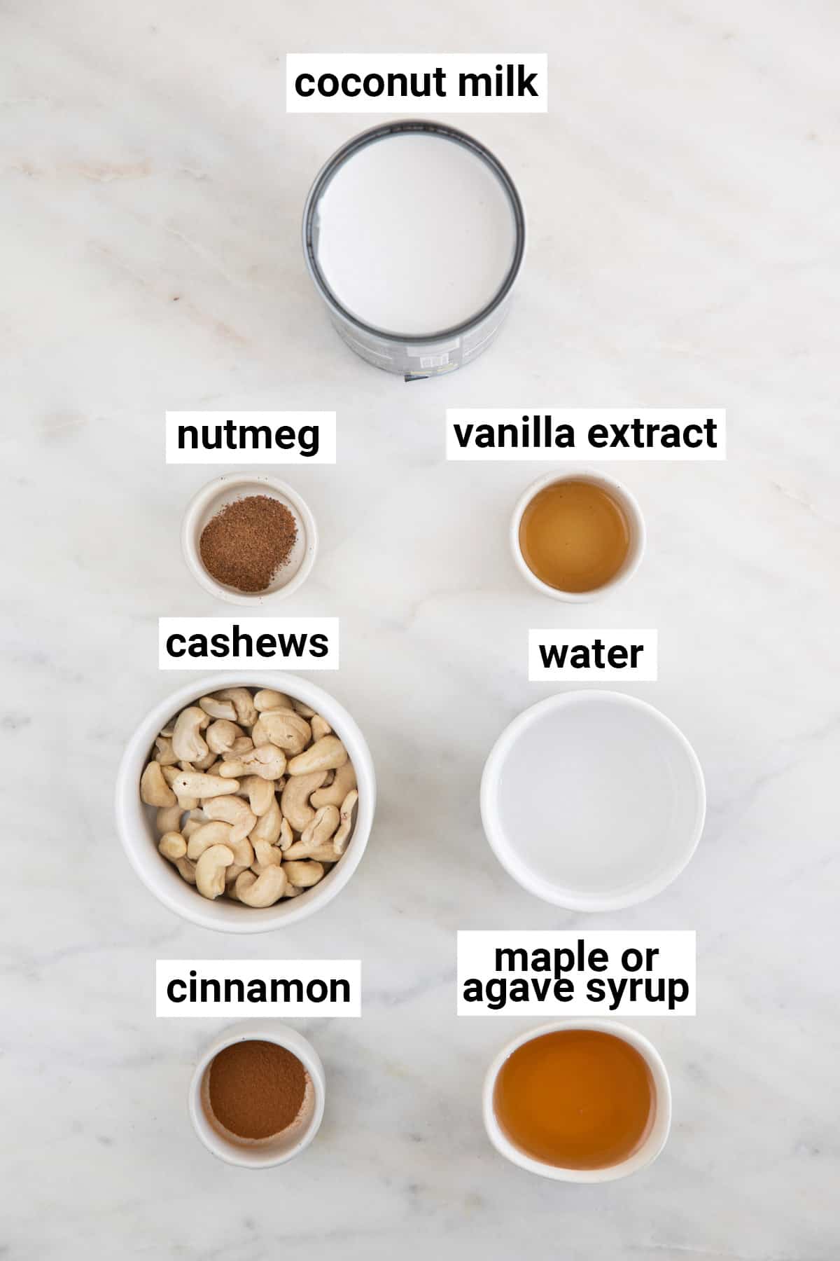 Ingredients needed to make vegan eggnog.