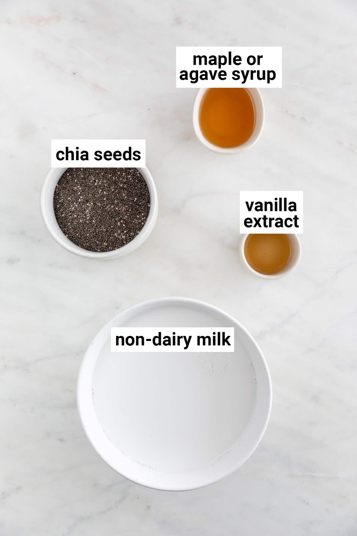 Ingredients needed to make the chia pudding.