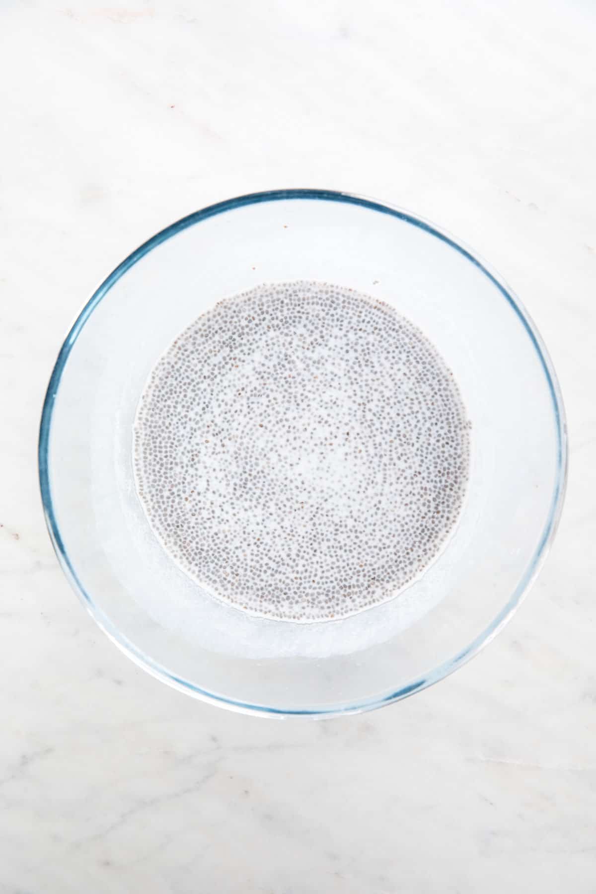 A large mixing bowl with the chia pudding ready to serve.