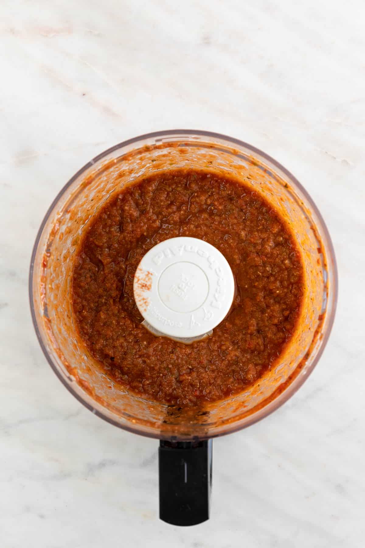Chipotle sofritas sauce in a food processor.
