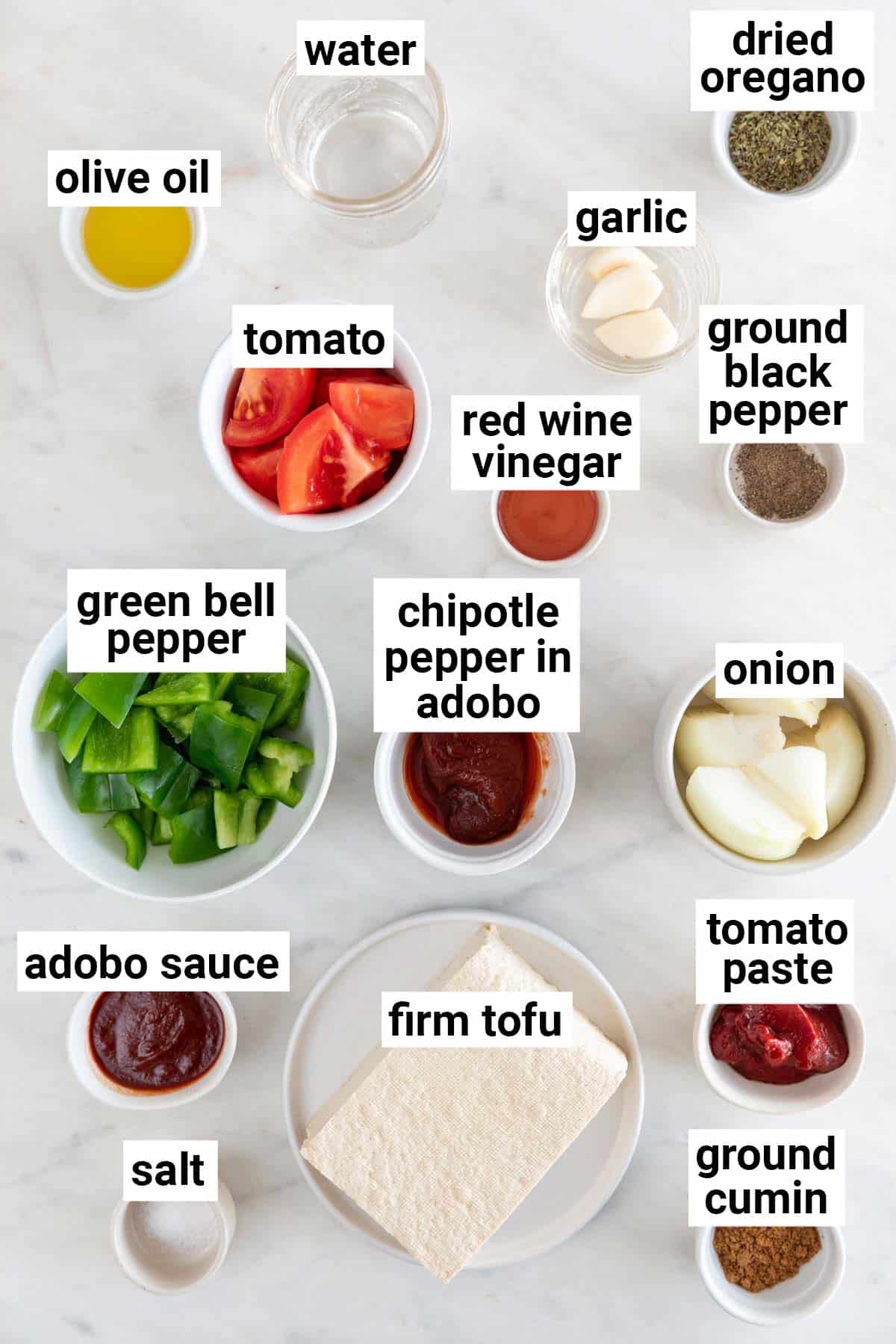 Ingredients needed to make Chipotle sofritas.