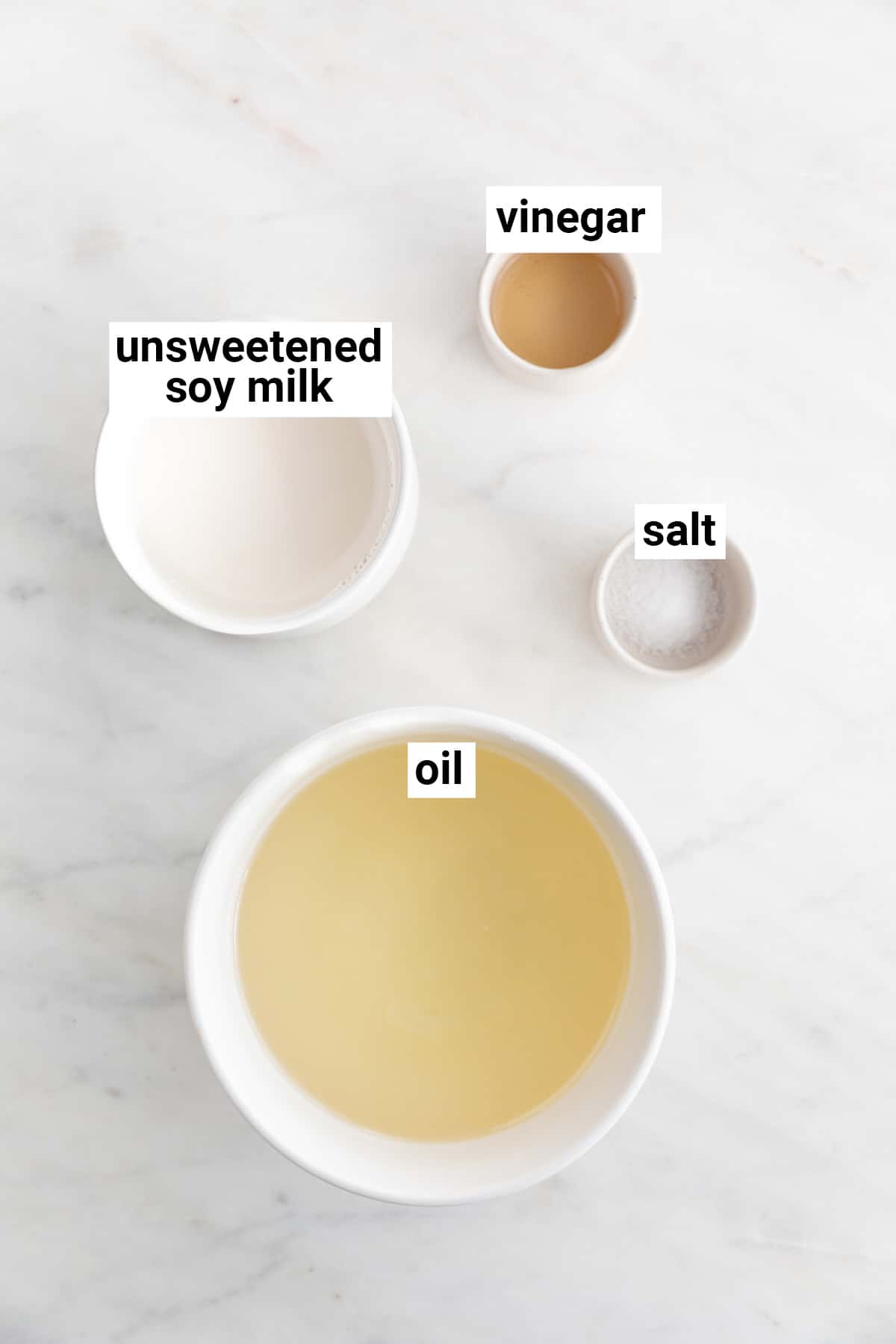 Ingredients needed to make vegan mayonnaise.