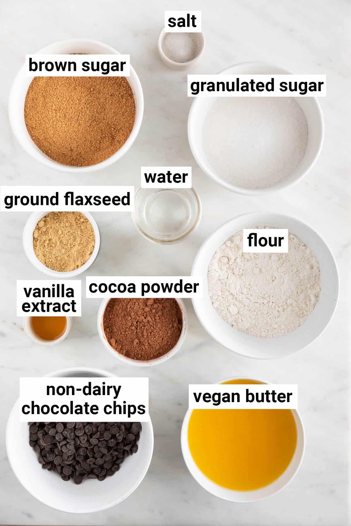 Ingredients needed to make vegan brownies.
