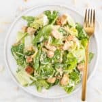 Plated Vegan Caesar Salad and fork.