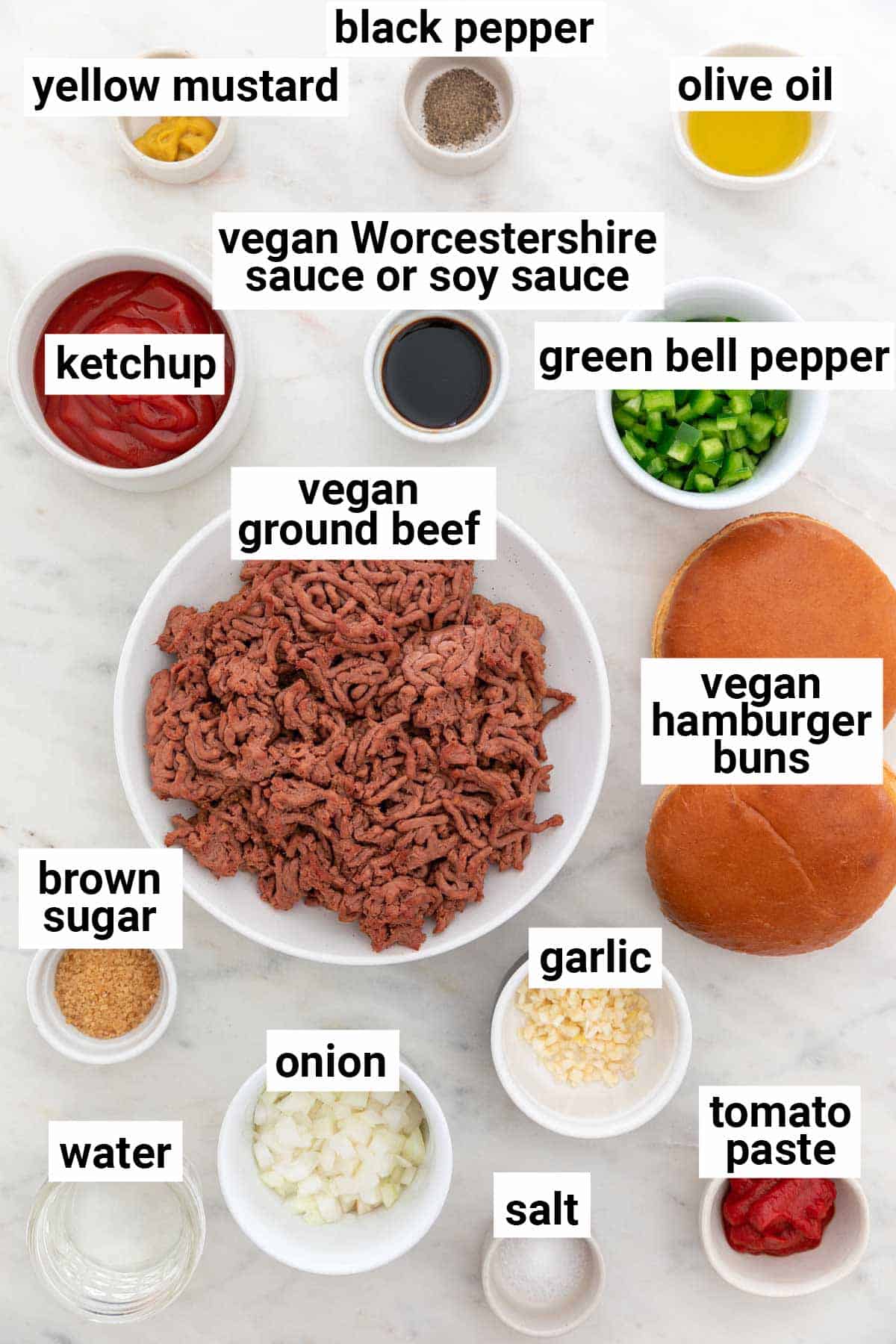 Ingredients needed to make vegan sloppy joes.