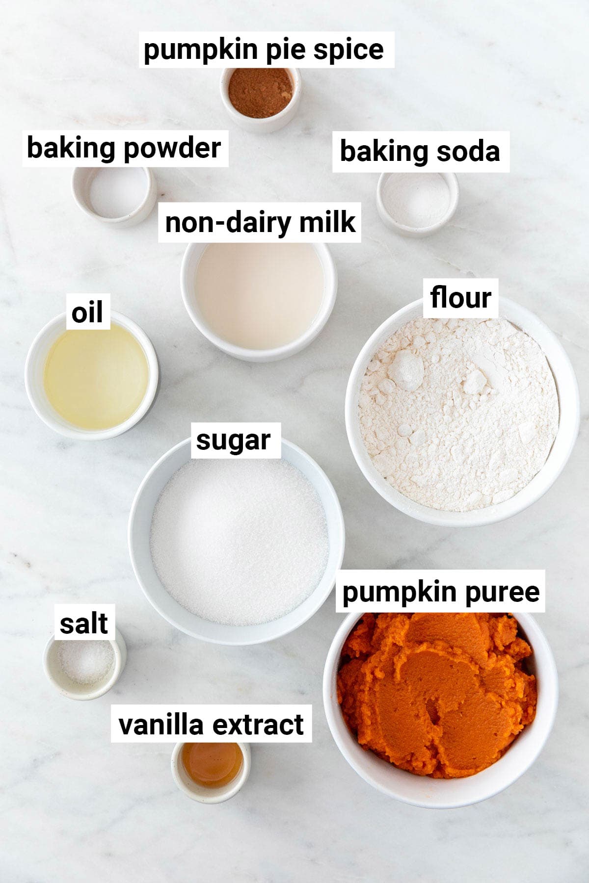 Ingredients needed to make vegan pumpkin bread.