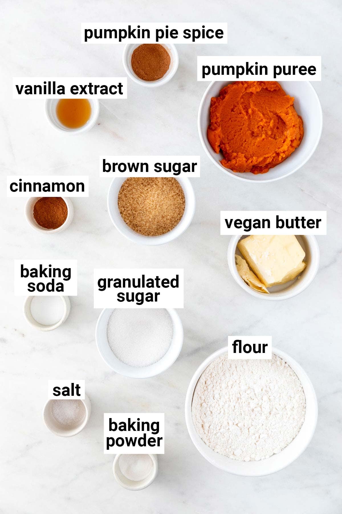 Ingredients needed to make vegan pumpkin cookies.