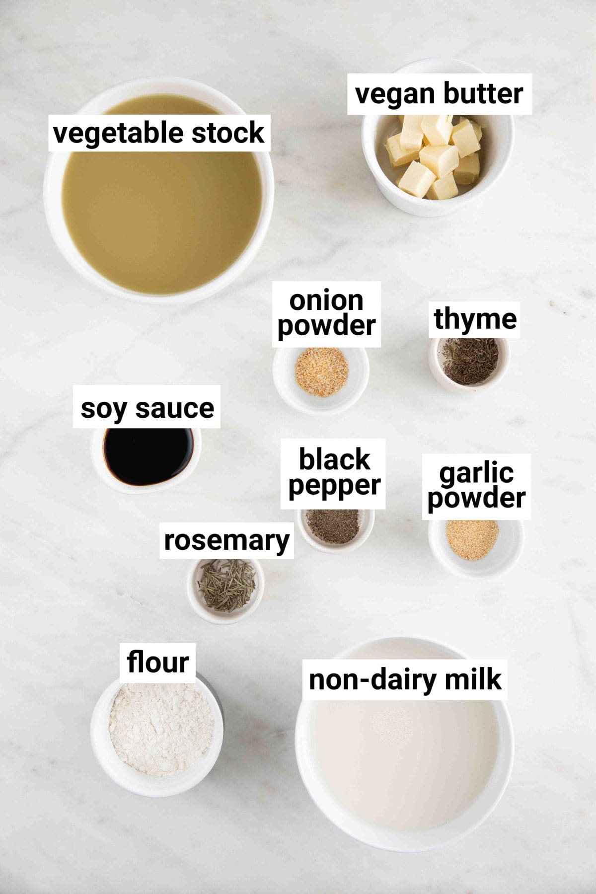 Ingredients needed to make vegan gravy.