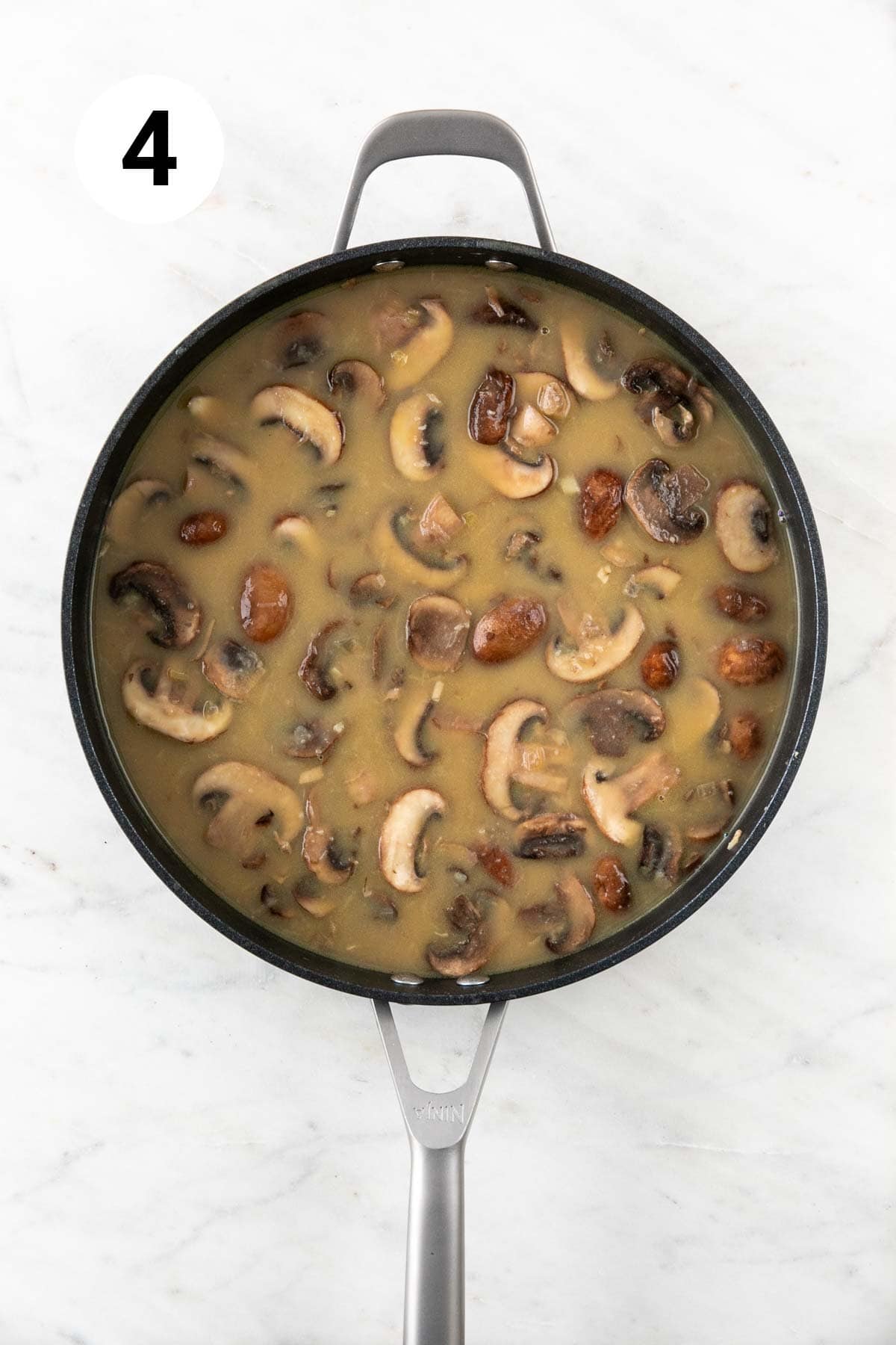 Vegan mushroom gravy without spices before thickening.