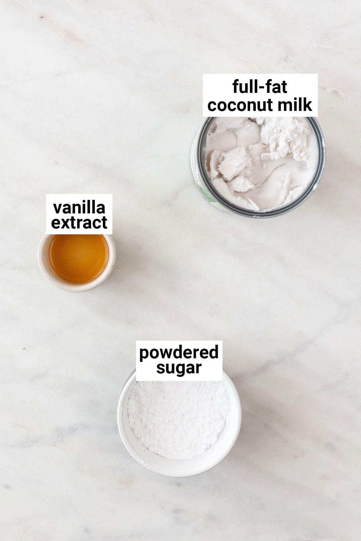 Ingredients needed to make vegan whipped cream.