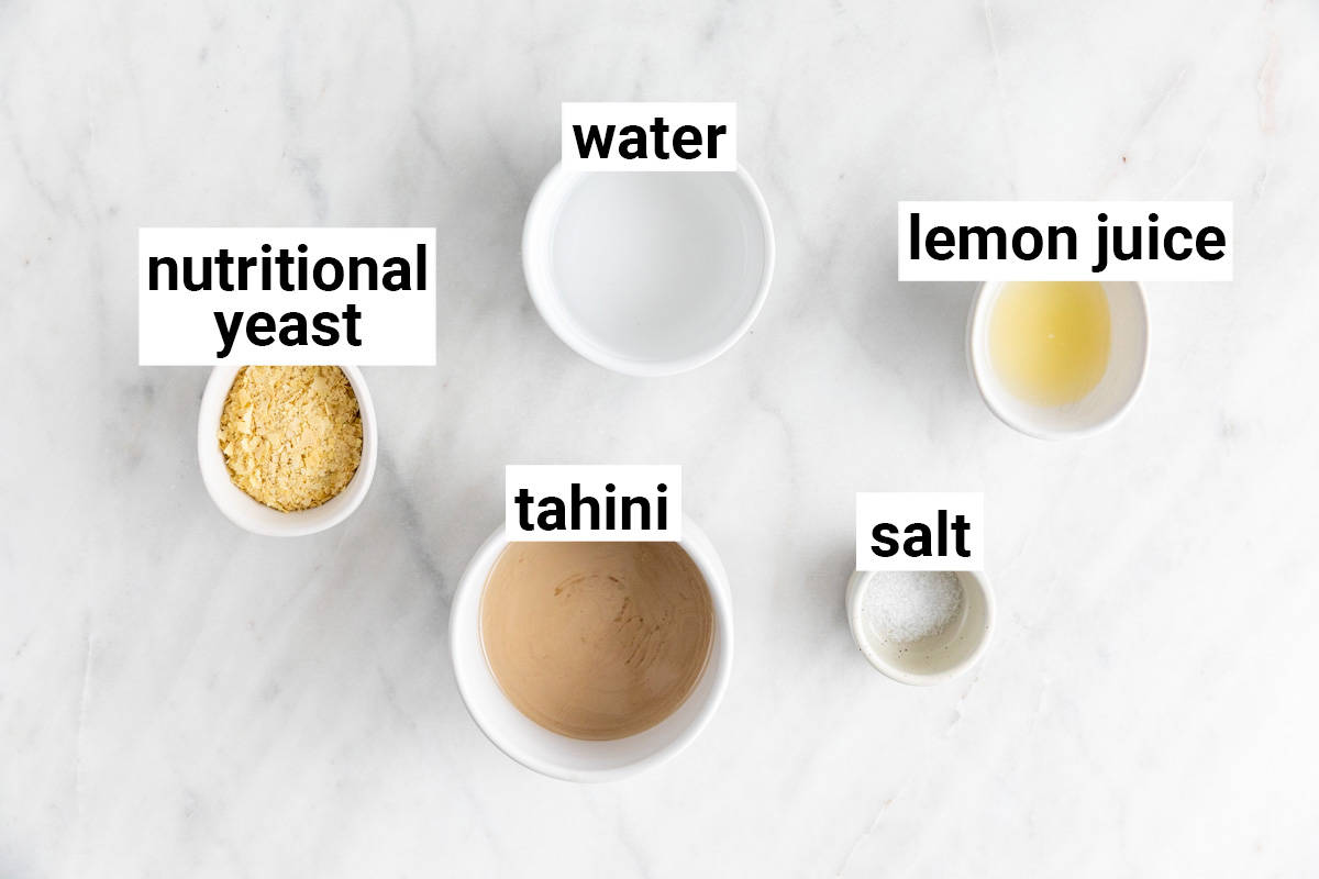 Ingredients needed to make lemon tahini dressing.
