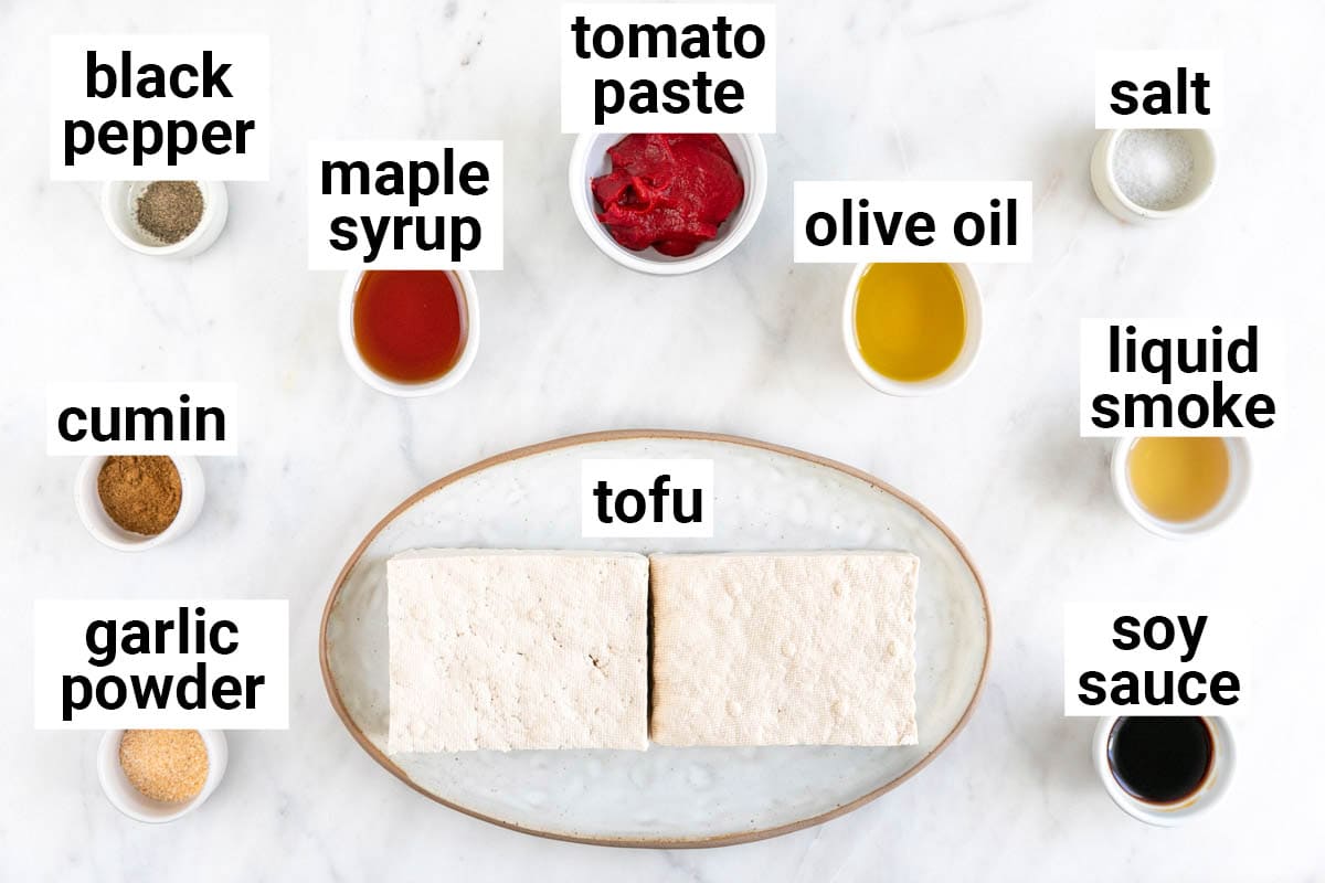 Ingredients needed to make grilled tofu steak.