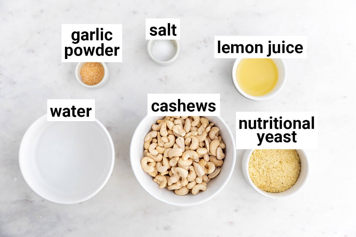 Ingredients needed to make vegan cashew cheese.