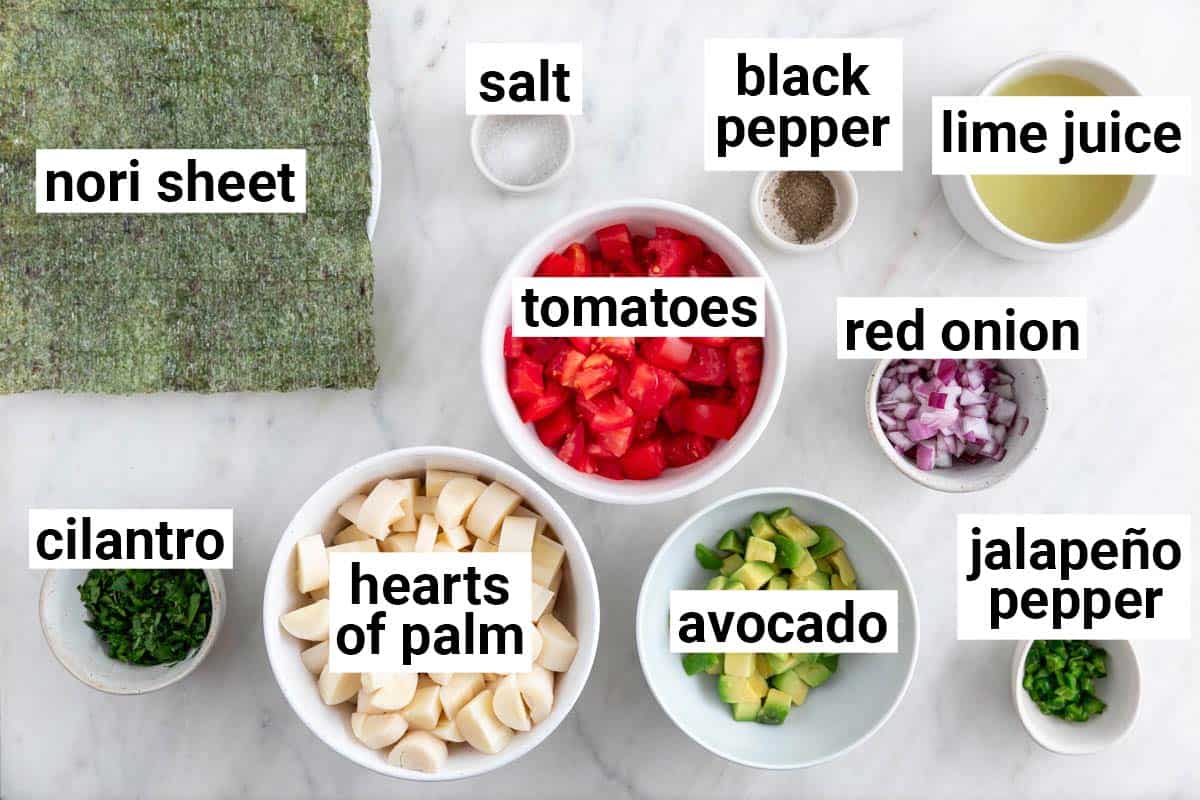 Ingredients needed to make vegan ceviche.
