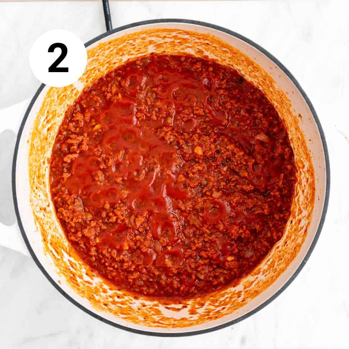 Vegan spaghetti sauce in a large pot.