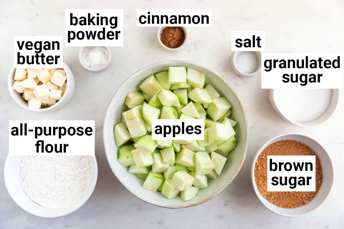 Ingredients needed to make vegan apple crumble.