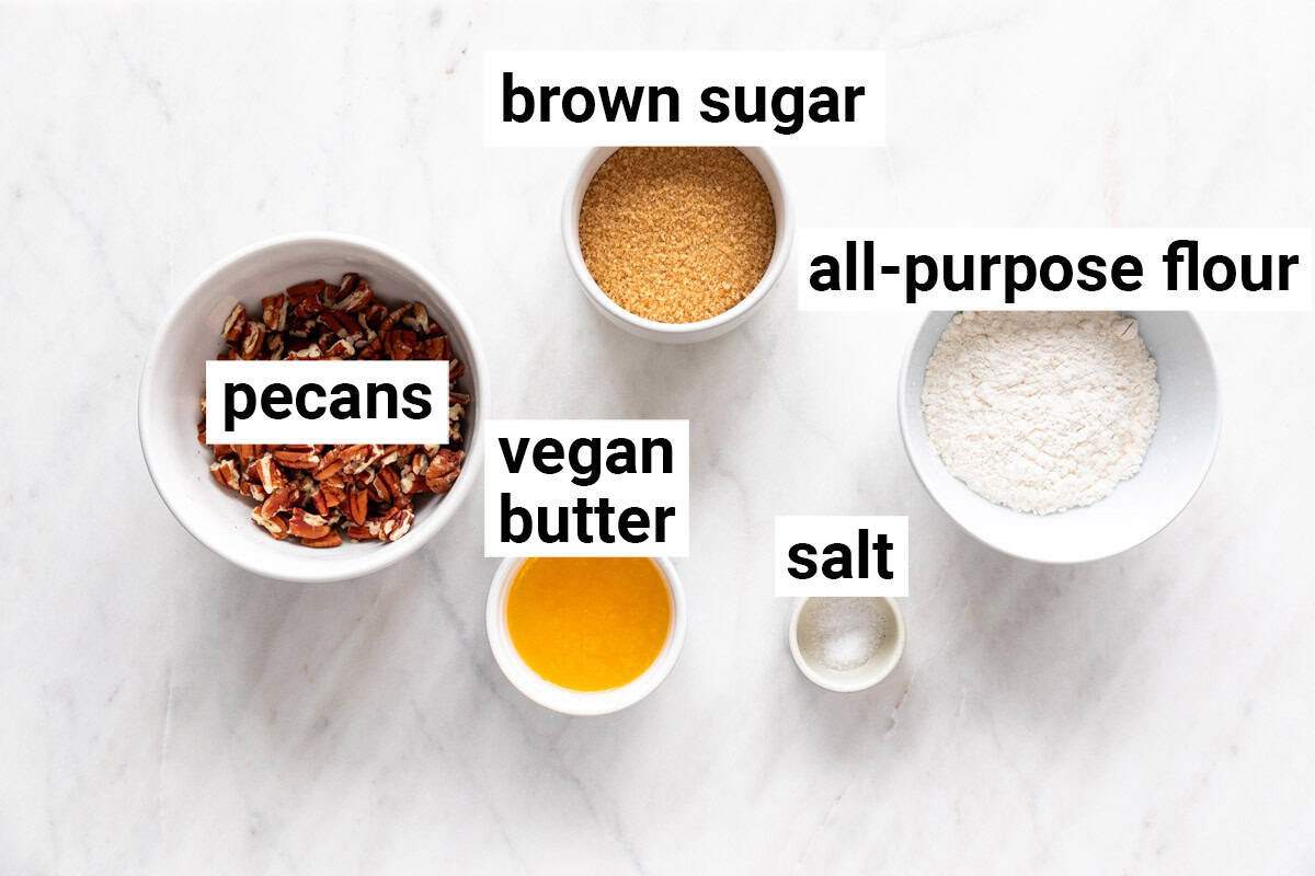 Ingredients needed to make the vegan sweet potato casserole topping.