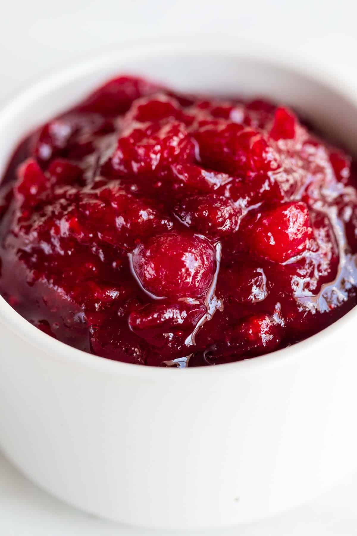 Bowl with vegan cranberry sauce.