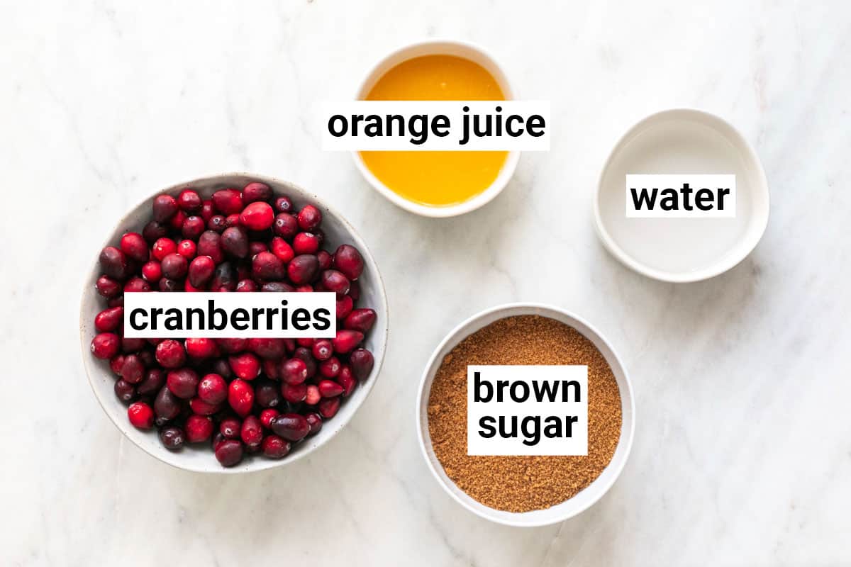 Ingredients needed to make vegan cranberry sauce.