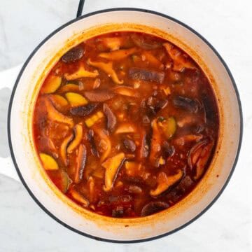 Cooked soup before adding the tofu.
