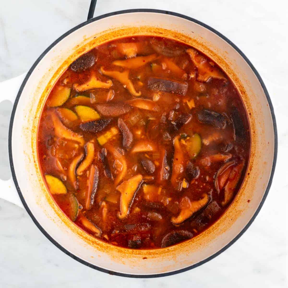 Cooked soup before adding the tofu.